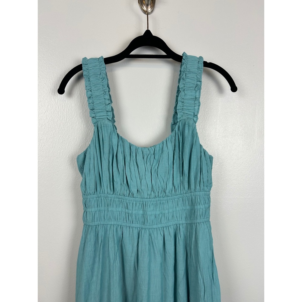 August Sky Maxi Dress Small Smocked Bodice Square Neck Milkmaid Teal Blue - Picture 3 of 9